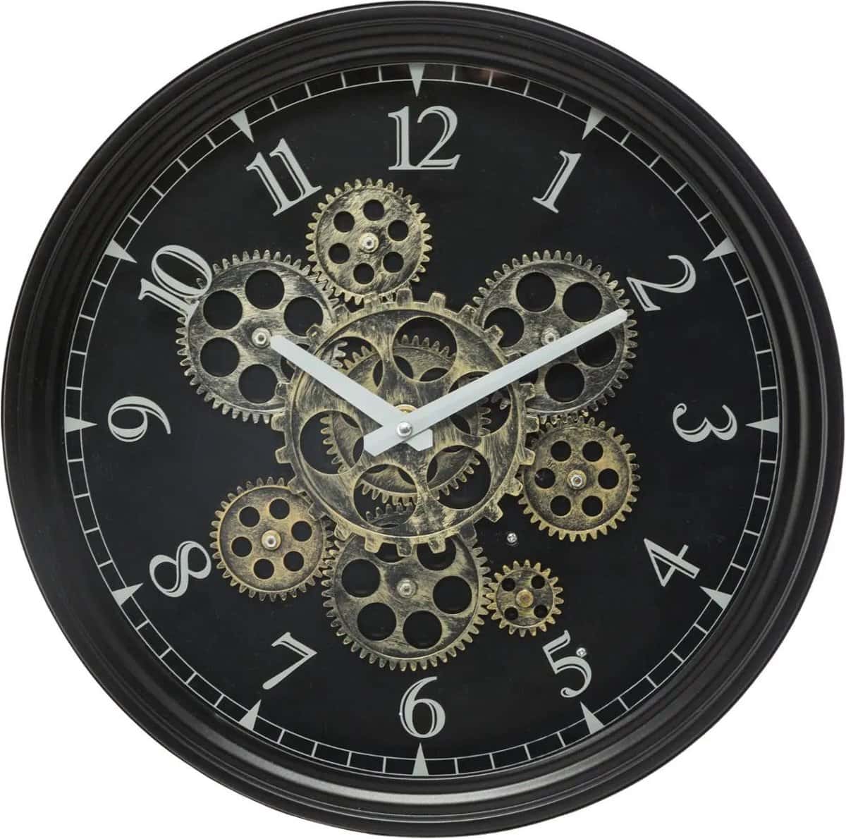 WANDUHR METALL MIT DREHENDEN ZAHNRÄDERN - SCHWARZ - DURCHMESSER 37 CM