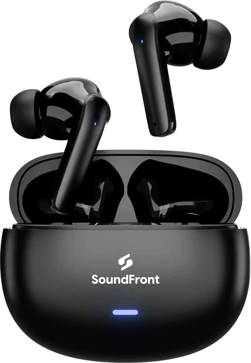 SoundFront Ultimate Kabellose Ohrhörer - Bluetooth Kopfhörer - 26dB Active Noise Cancelling - Kabellose Ohrhörer - Sport-Ohrhörer - Geeignet für Smartphones & Laptops - Schwarz