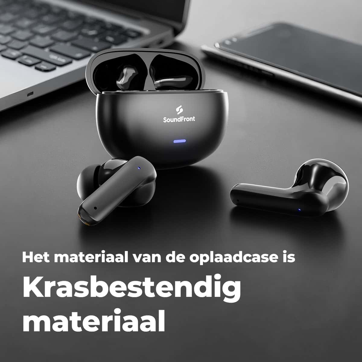 SoundFront Ultimate Kabellose Ohrhörer - Bluetooth Kopfhörer - 26dB Active Noise Cancelling - Kabellose Ohrhörer - Sport-Ohrhörer - Geeignet für Smartphones & Laptops - Schwarz
